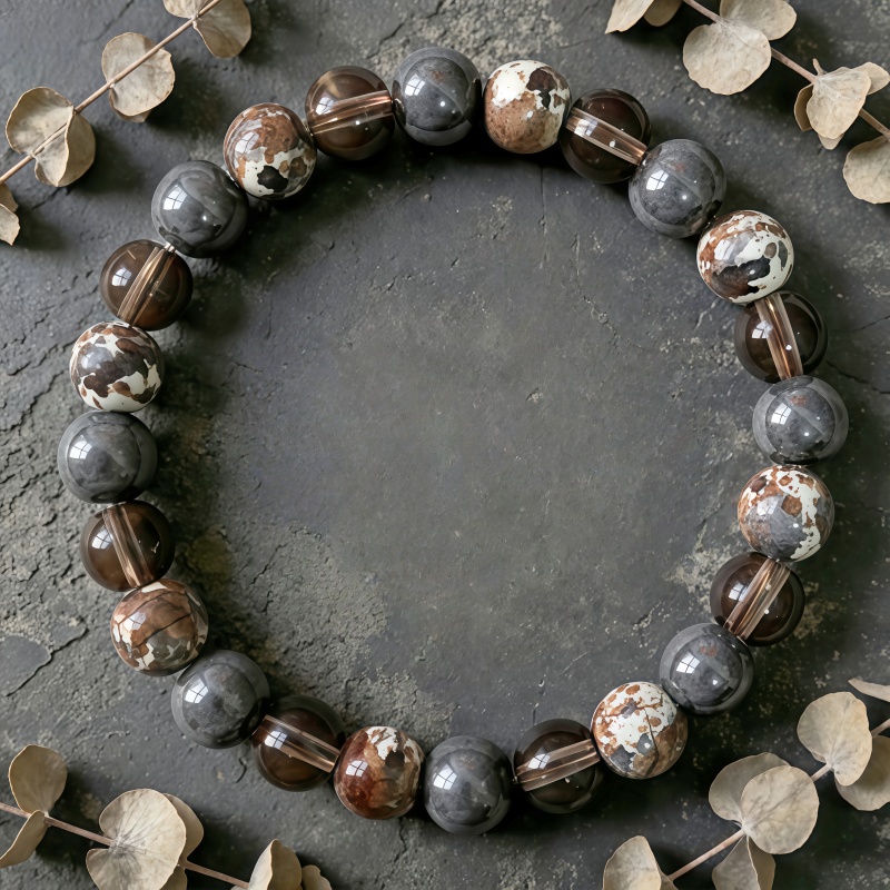National Painting Stone Wealth Bracelet, Earth Tone Bohemian Style