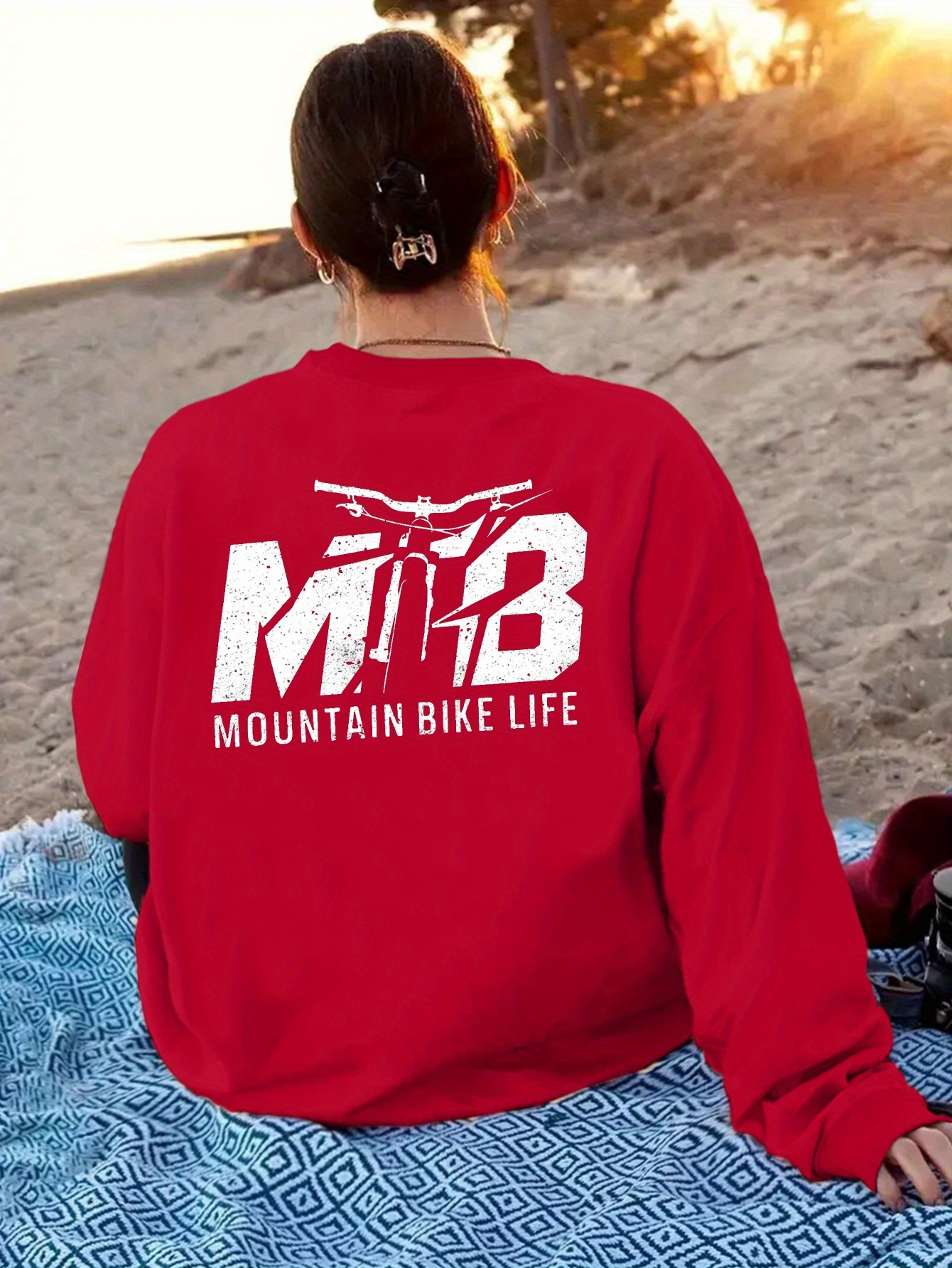 MTB Mountain Sudadera de Mujer Sudadera de Larga y Cuello Acogedora  con Diseño Geométrico, Ropa Casual de Otoño/Invierno, Ro