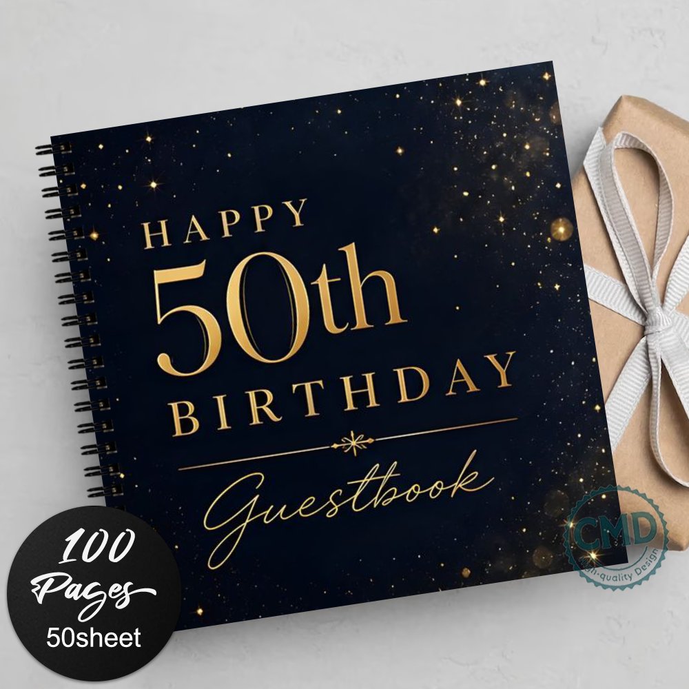 TEMU 1pc Elegant Golden 50th Birthday Guestbook For Recording Events Such As Birthdays, Anniversaries, Weddings, Receptions | Special Occasion Guest