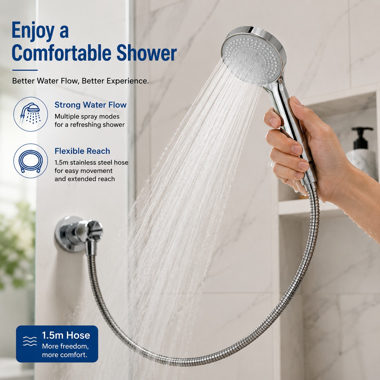 2pcs Set: High-Pressure Handheld Shower Head with Stainless Steel Hose
