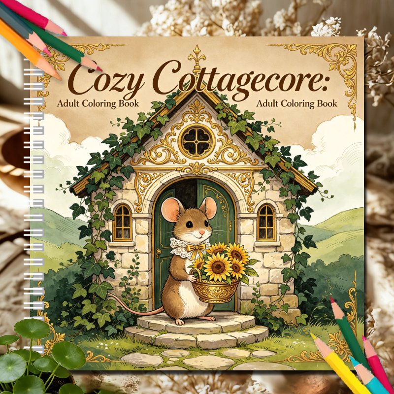 TEMU Yao Cozy Cottagecore Mouse Cottage Adult Coloring Book: Adorable Cottage Themed Coloring Pages For Daily Relaxation, Stress Relief And Unlimited