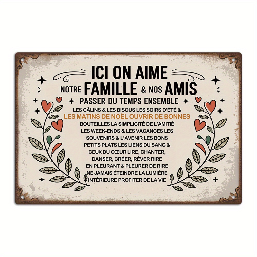 TEMU Putuo Decor 1pc Enseigne Métal Vintage Française, ICI ON AIME NOTRE FAMILLE, Décoration Murale pour Maison Café Bureau Bar, Cadeau pour