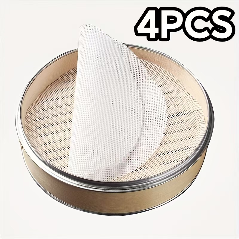 TEMU 4pcs Reusable Silicone Steaming Cloth, Round Silicone Steaming Mat, Food-grade Bun Liner, Silicone Steamer Liner