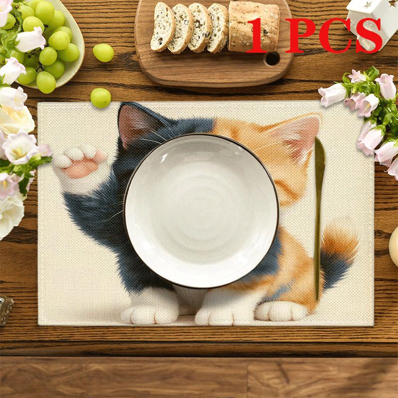 Rechteckige Katzen Platzsets Abwaschbare Polyester Tischsets_voghion.com