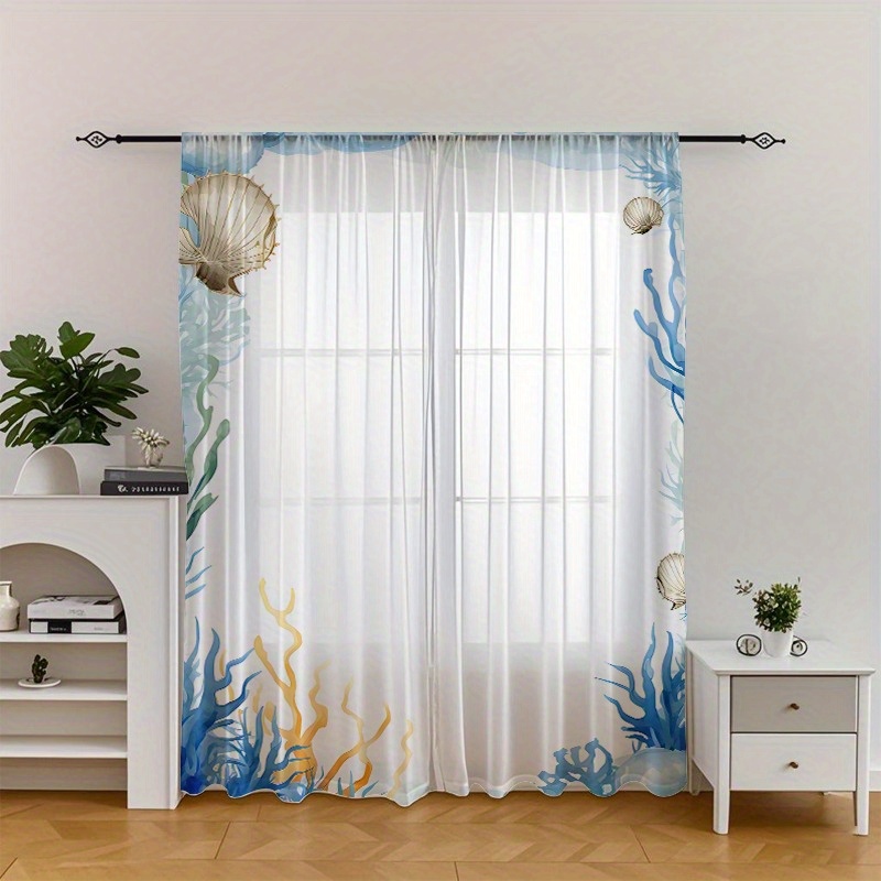 TEMU 2-pack Seashell Coral, Fantasy Watercolor Border Print, Suitable For , , Living Room Bedroom Windows And Door Decoration, For