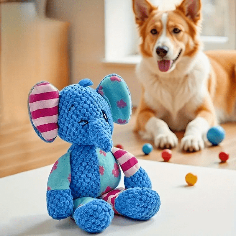 Chew-Resistant Dog or Elephant Plush Toy with Squeaker