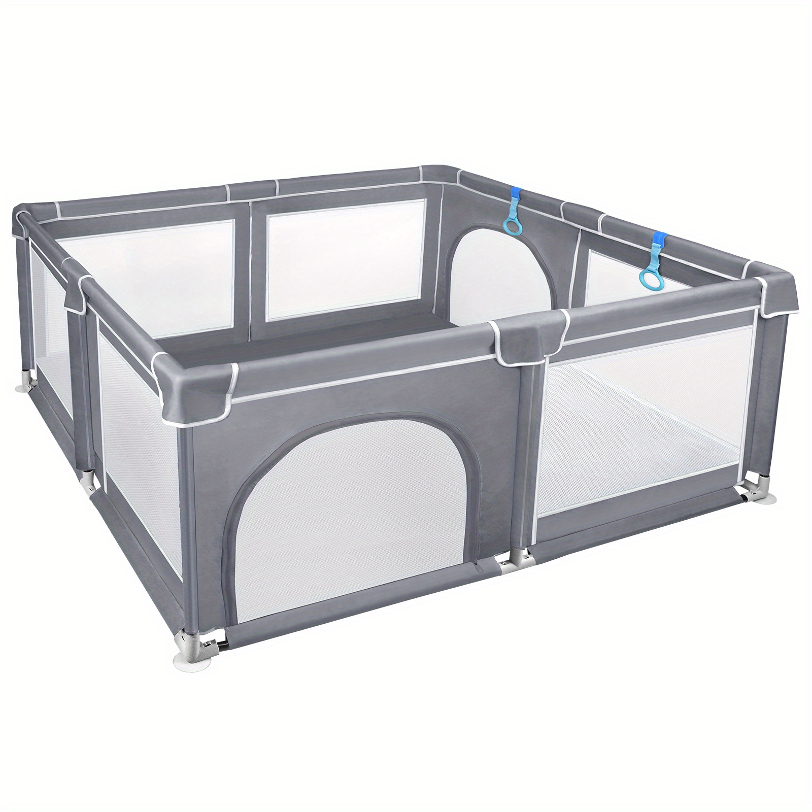 Spelhek Speeltuin met Ademend Gaas en 4 Ringen voor Ballenpool, Geschikt voor Binnen- en Buitengebruik, Standaard Grijs Model