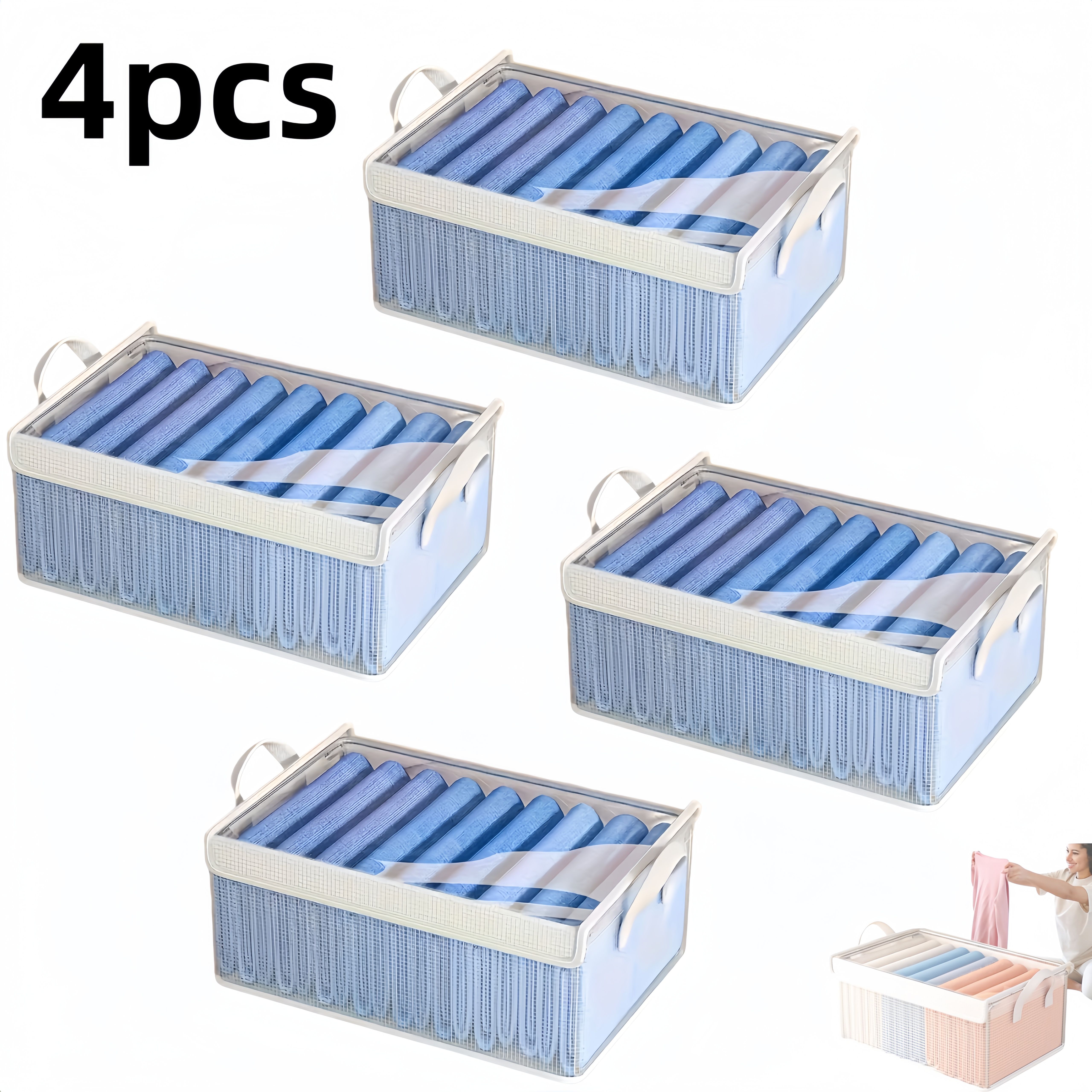 4pcs Foldable Pvc Storage Boxes With Lid, Featuring Dustproof Lids, Galvanized , And , Ideal For Use In Bedrooms, Wardrobes, Travel, And Under-bed Storage, Trunks