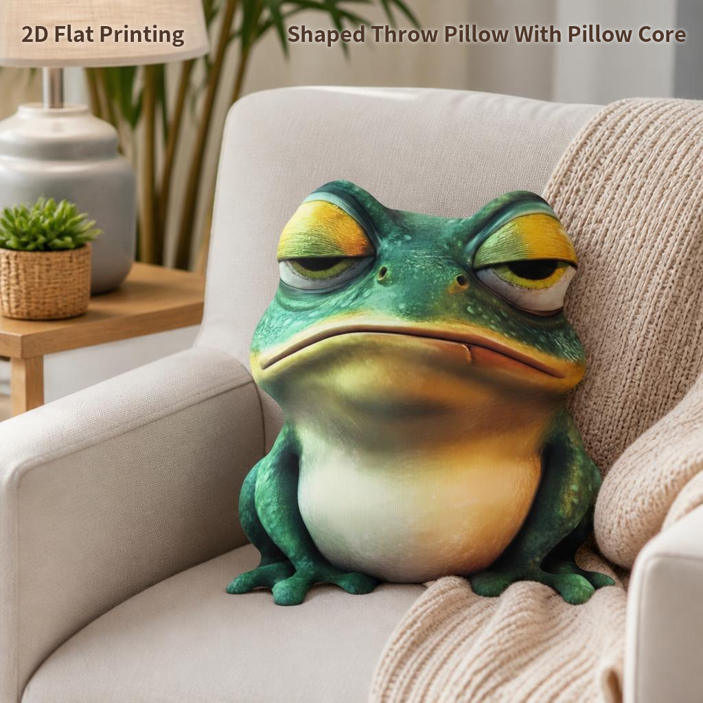 TEMU 1pc Looking Frog 2d Flat Printing Shaped Stuffed Throw Pillow Decorative Cushion Pillow For Gift Bedroom Sofa Room Party Decor, 2d Flat