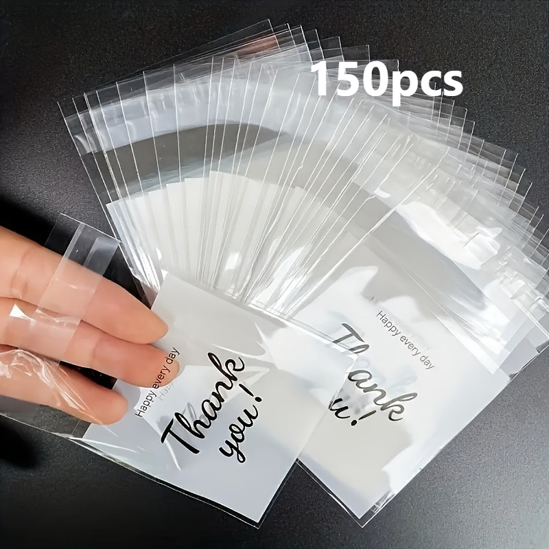 TEMU [150pcs Gift Bags] 150pcs "thank You" Plastic Gift Bags, High-end Design Self-sealing Transparent Gift Bags, Suitable For Jewelry And Party