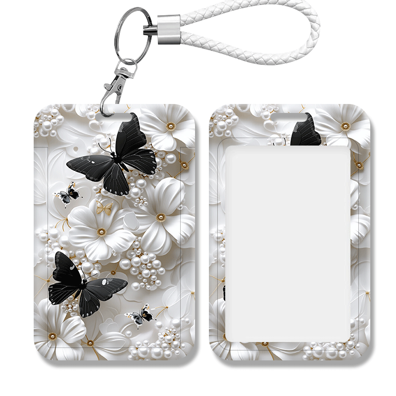 TEMU Black White Flower - Suitable For Nurses, Doctors, Teachers, Office, School - Compatible With Bank Cards And Standard Id Sizes: Id Cards, Credit