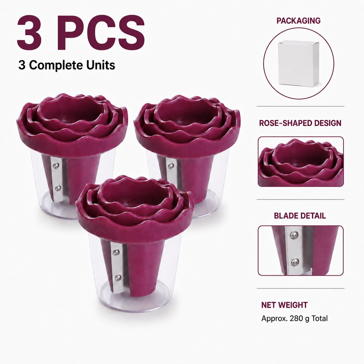 TEMU 3pcs Purple Rose-shaped Vegetable Slicer, Ribbon Cutter And Garnish Tool For Cucumber Carrot Zucchini, Vegetable Flower Maker With Stainless