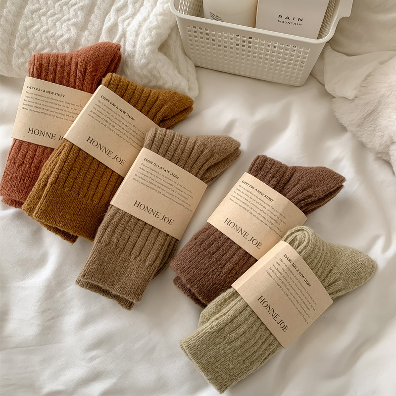 TEMU [5 paires] NOUVEAU 2026 Chaussettes en laine pour femme pour et l'hiver, mi-hauteur, doublées de polaire, épaissies, chaudes, style japonais,