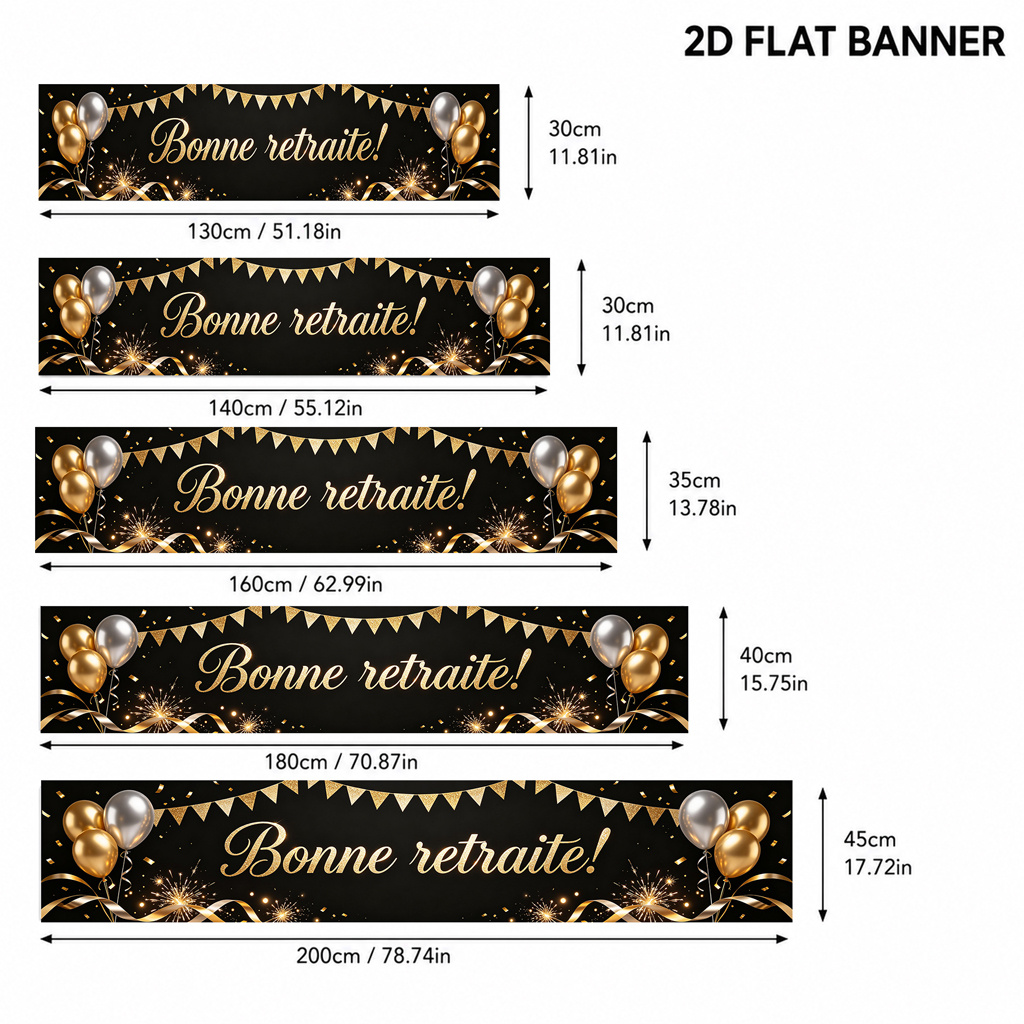 TEMU Bannière plate 2D, 2D Flat, 2D Flat, 1pc, Bannière en polyester sur le thème de la du départ à , Décoration de fête noire et dorée, de