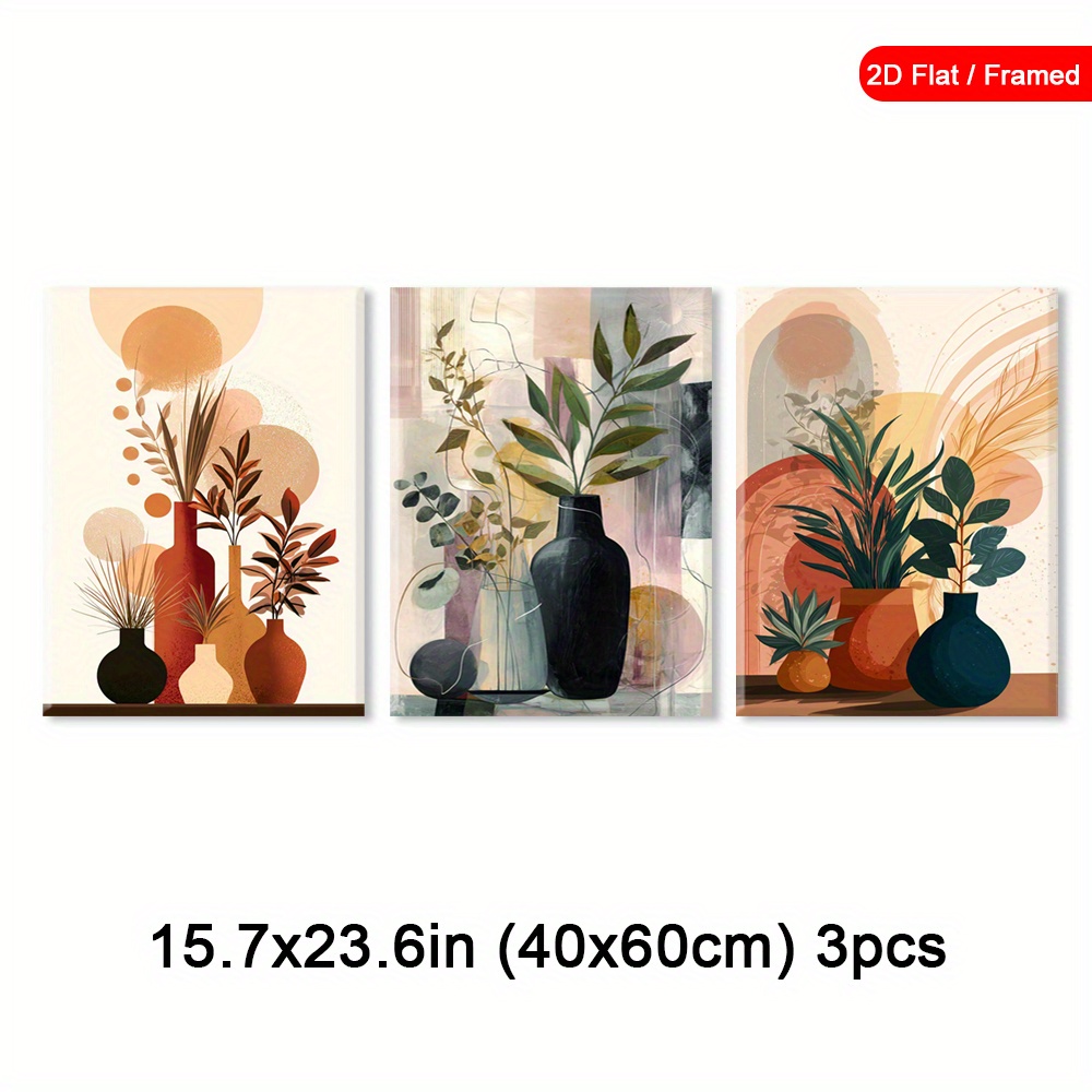 TEMU 2d Flat, 2d Flat, Framed Floral Wall Art Set Of Three, Featuring Abstract Canvas Prints. Home Decoration, Classic And Elegant Artworks Enhance