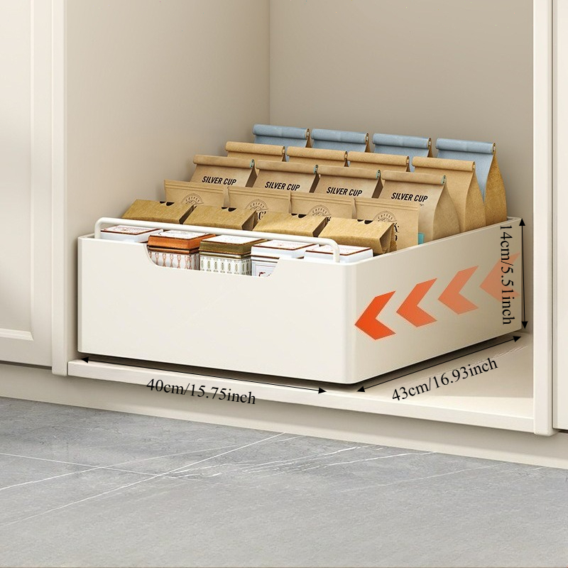 TEMU 1pc Organisateur de Placard Coulissant en Acier au - Boîte de Rangement Multifonctionnelle Blanche pour Comptoir, Grand Compartiment à Tiroir