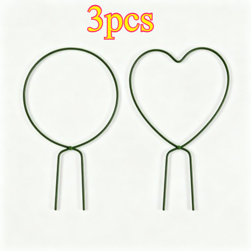 TEMU 3pcs Heart And Round Metal Plant Trellises (12.7/9.3 Inches) Sturdy Metal Stakes For Indoor And Outdoor Climbing Potted Vines. Fits , Ivy, Roses