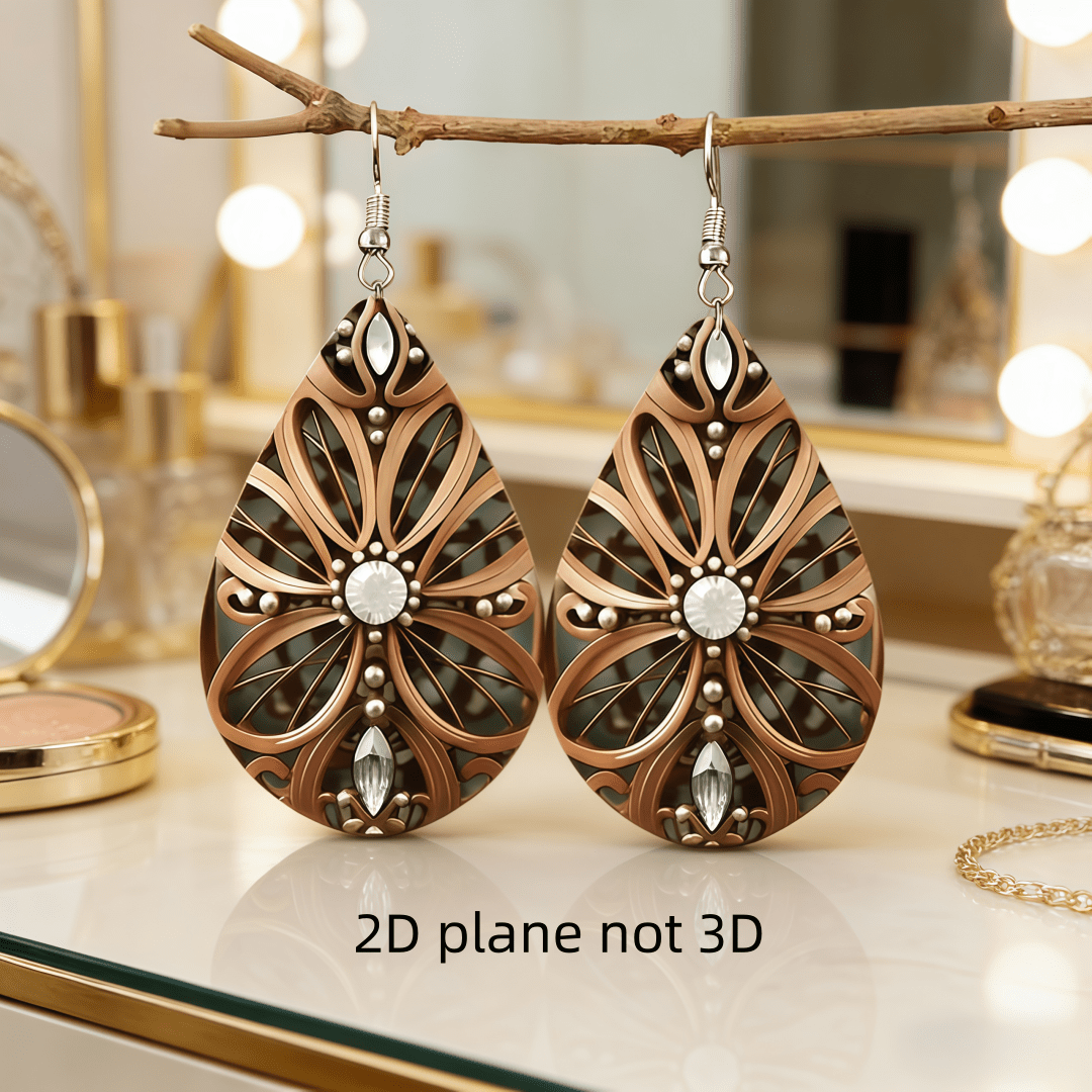 TEMU Pendientes planos 2D de cobre vintage, pendientes planos 2D de goteo Shui del , pendientes tallados con incrustaciones de lujo , de de ,