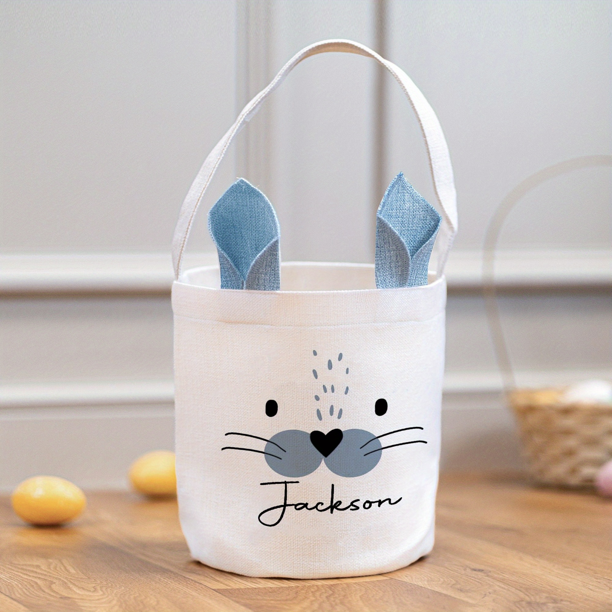 1pc Customized Polyester Bunny Tote Bag, Personalized Easter Gift Bag With Custom Name, Party Favor, Festive Basket Bag For Easter Decor