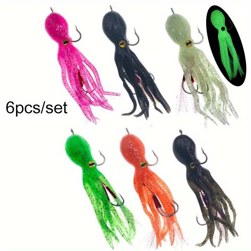 6pcs Avlcoaky Squid Swimbait Lures Set, 10cm/21.5g, Stainless Steel & Lead Jig Squid Skirts, Soft Octopus Saltwater Fishing Lure, Color, Lead Content