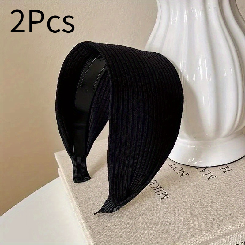 2pcs Wide Knit Women's Headband, Unisex Solid Color Headscarf, Hair Accessory