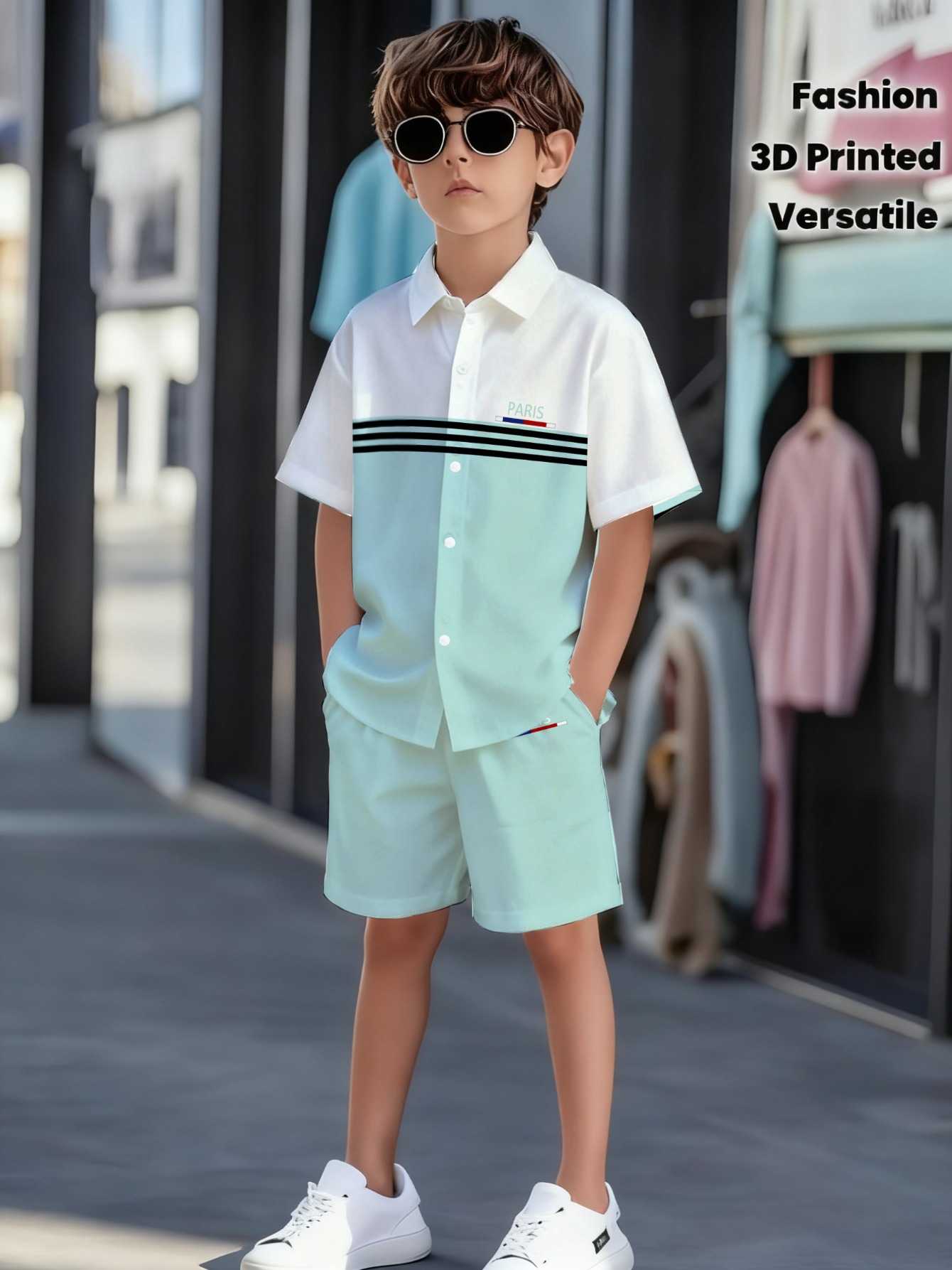 2 sets of boys short sleeved shirt suits casual short sleeved shirts and shorts sets   vacations boys daily   school commutes trendy and fashionable versatile for boys daily casual   stylish with prints outdoor use
