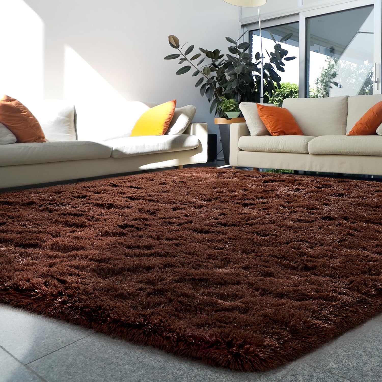 Image of Shaggy Rug 8x10 Feet, Plush Rectangular Area Carpet In For Living Room Bedroom, Soft Luxurious Extra Large Carpet