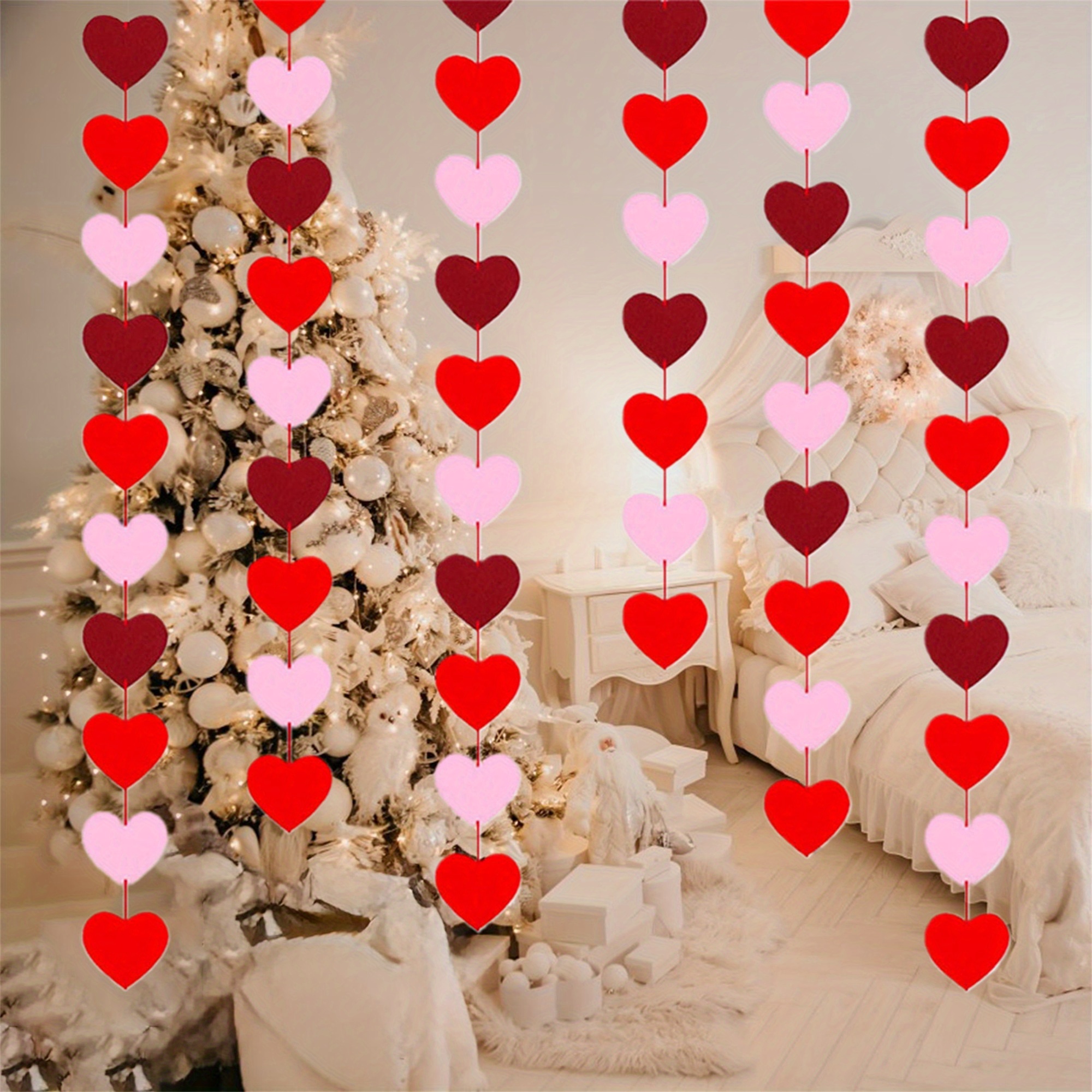 Lot 3 Cœurs En Bois à Suspendre - Décoration Romantique Murale Ou Fenêtre - Idéal Mariage, Saint-Valentin, Chambre Ou Noël