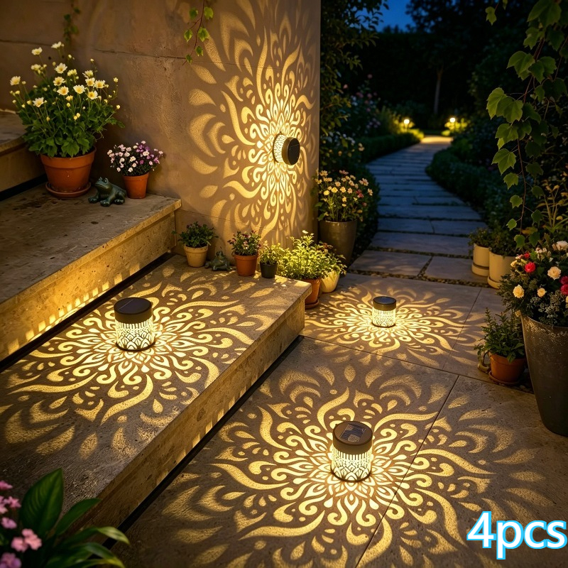4pcs Solar Mandala Wall Lights, Ip65 Outdoor Decorative Sconce Lamps, Ambient Lighting For Wall, Farmhouse, Porch, Fence, Lawn & Tabletop, Ideal Ornament For Christmas, Valentine's Decoration