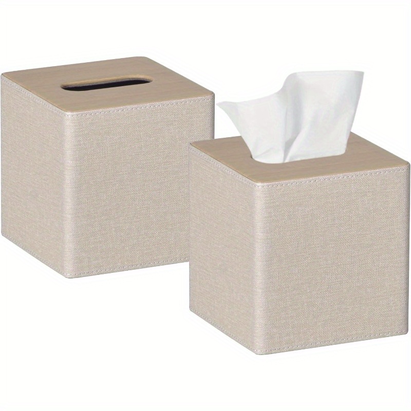 2 pack square tissue box cover with magnetic closure beige high quality bathroom living room decor fits standard tissues for home office or gift home decor accessory   accessory   texture functional decor item interior design lovers Product details 0