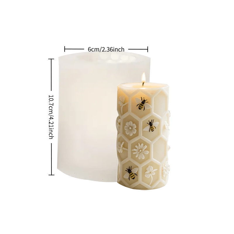 TEMU Honeycomb & Bee Candle Mold - Hexagonal Honeycomb Cells With Bee Decorations, -grade Silicone Mold For Diy Candle Making, Soap, Aroma Stones,