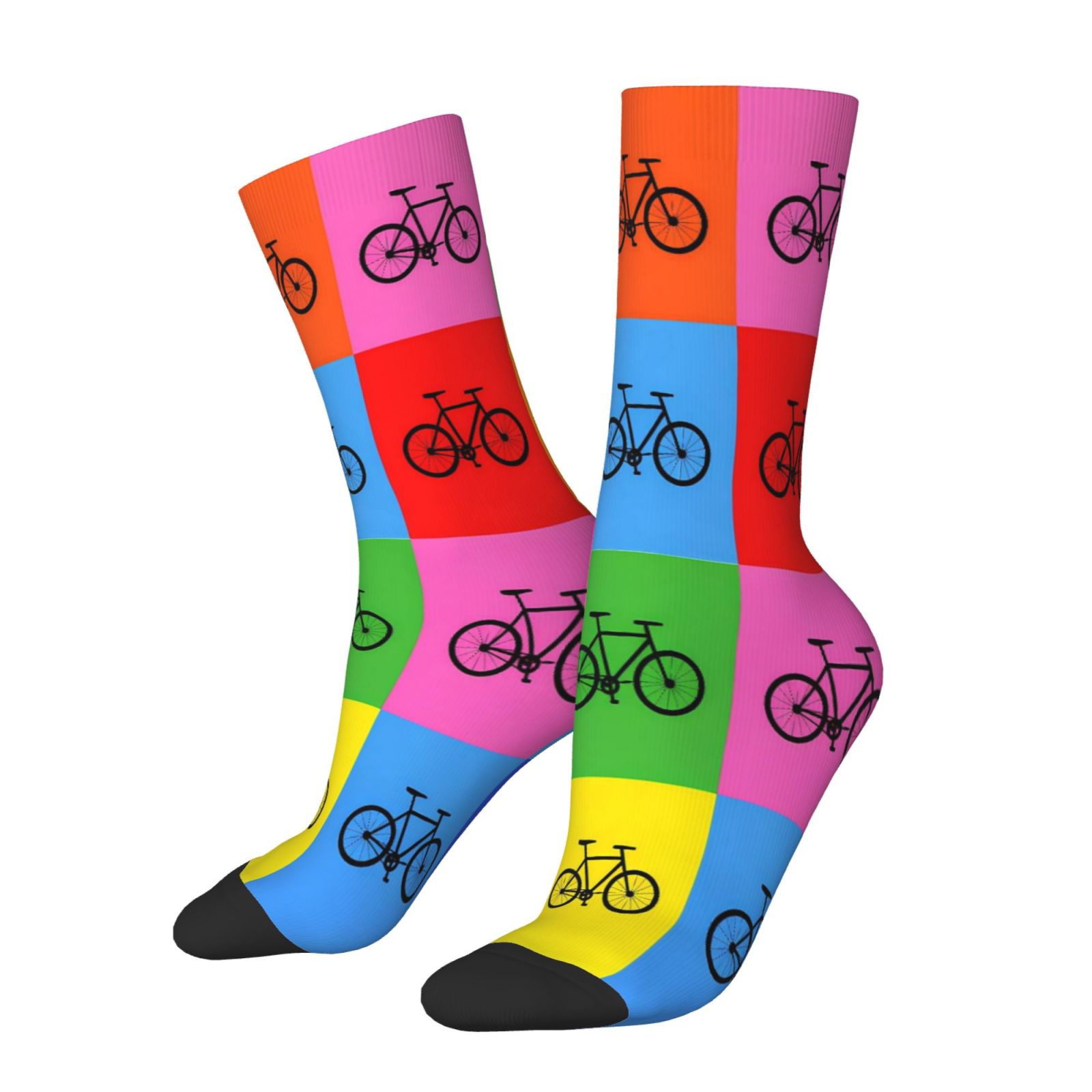 TEMU Un di calzini unisex da esterno con motivo a bici, lunghezza a met� polpaccio, lavabili in lavatrice, adatti per gli appassionati di sport all',