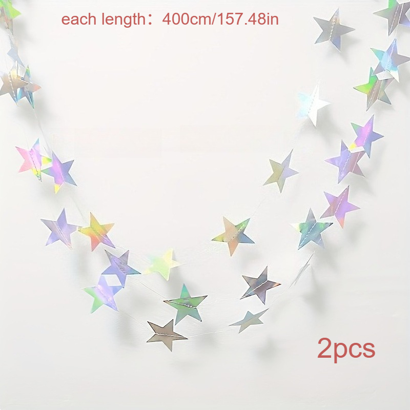TEMU 2pcs157.48inch-long Pack Of Pre-made Colorful Five-pointed Star Pull-string Garland Ornaments, Decorations For Birthday Party Backdrop Walls,
