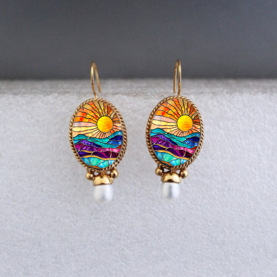 TEMU 2pcs Sun Earrings, Bright Earrings, Nature-inspired Earrings, Scenic Earrings, Pendant Earrings, Stained Glass Jewelry, Unique Additions, Summer