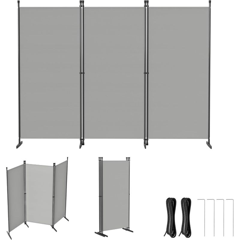 Portable Room Divider With 3 To 6 Panels, Measuring 150x180cm In Dark Grey, Includes Ground Stakes And Ropes, Suitable For Outdoor Spaces Like Yards, , Decks, And Lawns, In Dark Grey And Light Grey