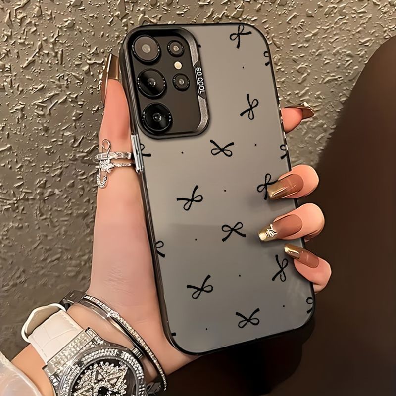 TEMU Phone Case: Minimalist Bow Case For Galaxy S25 S24 S23 S22 S21 S20 Fe 4g 5g Transparent Soft Tpu Material With Black Bow Print Elegant And Chic