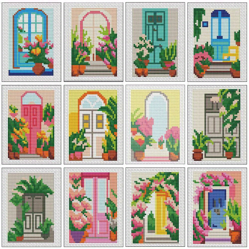 TEMU 12 piezas de Bordado Mini DIY con de Puerta Adecuado para Adultos y Principiantes, de Plantas en de Punto de Cruz a Regalo