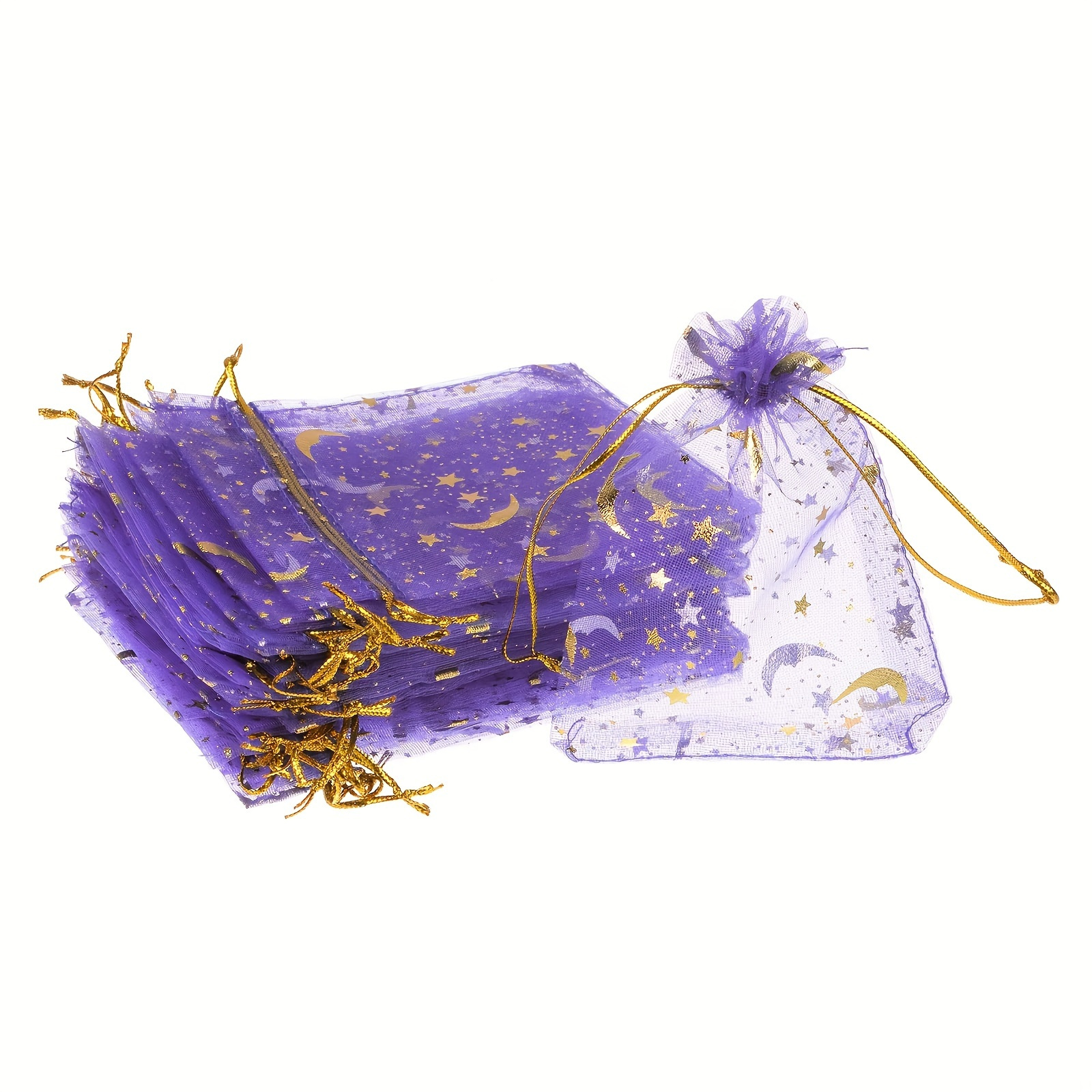 TEMU Gift For Her/him Random Color 50pcs Of Moon Star Sheer Jewelry Brushed Mesh Bags, Various Colors, Fashionable Wedding Party Candy Packaging Gift