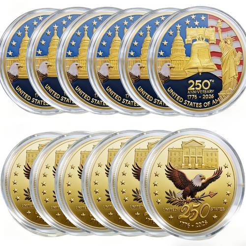 item picture 12pcs set 6 6 acrylic protective cases 2026 united states 250th anniversary commemorative medallion set 1776 2026 re enacted accompanied by plastic cases and challenge coin badges