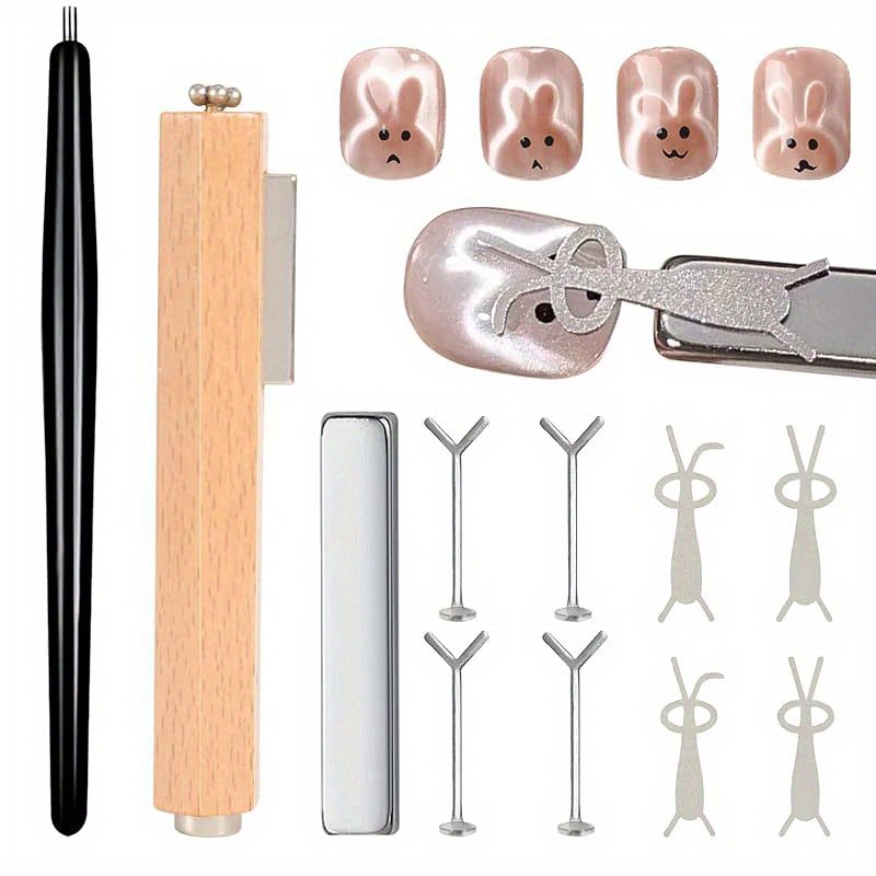 TEMU 11pcs Cat For Nails - Heart, Bunny, 3in 1 Nail Heart Gel Nail Stick Strong Magnetic Nail Polish Tools For Nail , Home