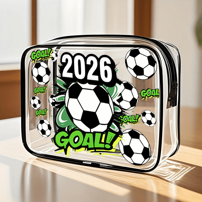 TEMU Neceser de PVC transparente con temática de fútbol, estuche de maquillaje portátil para gimnasio, playa y viajes diarios, neceser de viaje