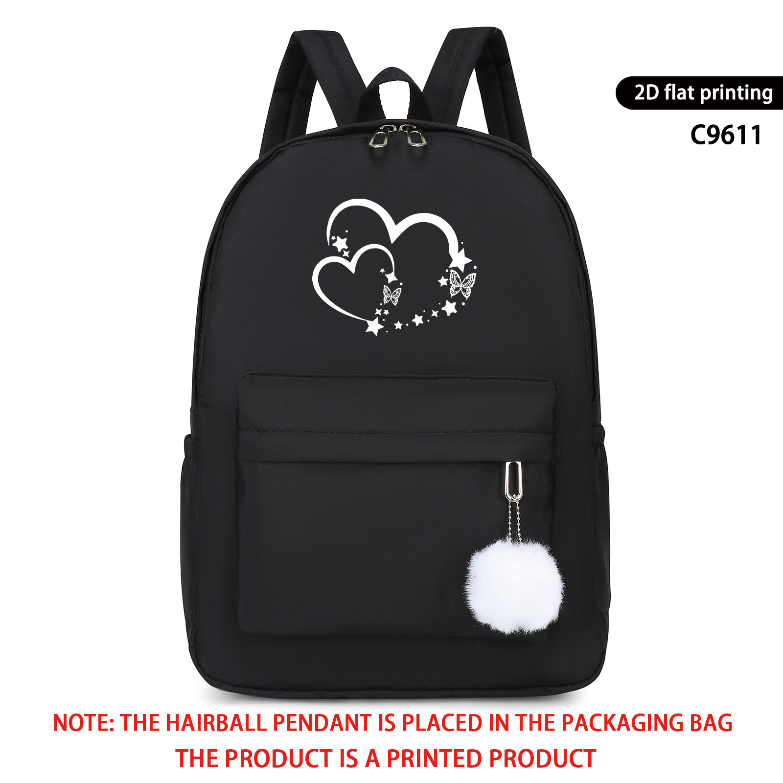 TEMU Mochila negra de 1 pieza, moderna, versátil con estampados de , mariposa y estrella, mochila de viaje casual de gran capacidad, bolsa escolar
