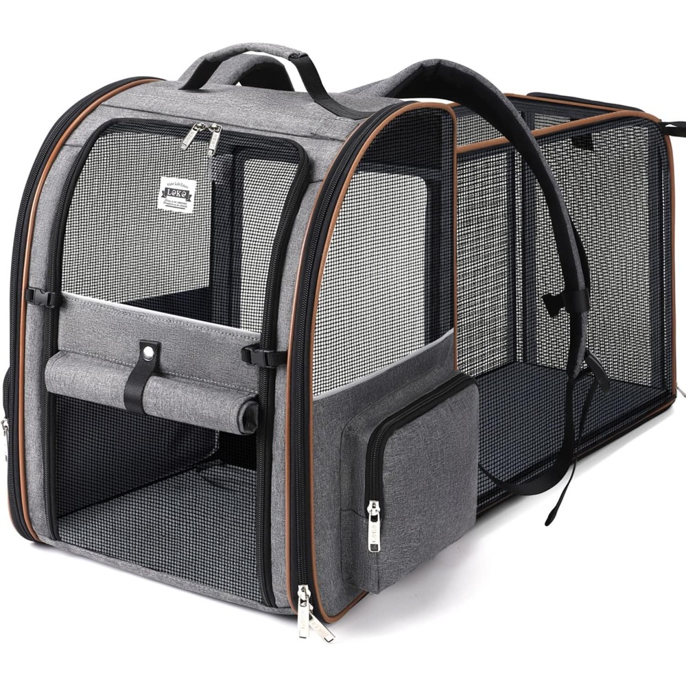 Image of Expandable Cat Backpack Dog Backpack For Up To 8 Kg, Large Cat Backpack Foldable Pet Backpack With Inner Safety Lead And Pet Mat, Grey