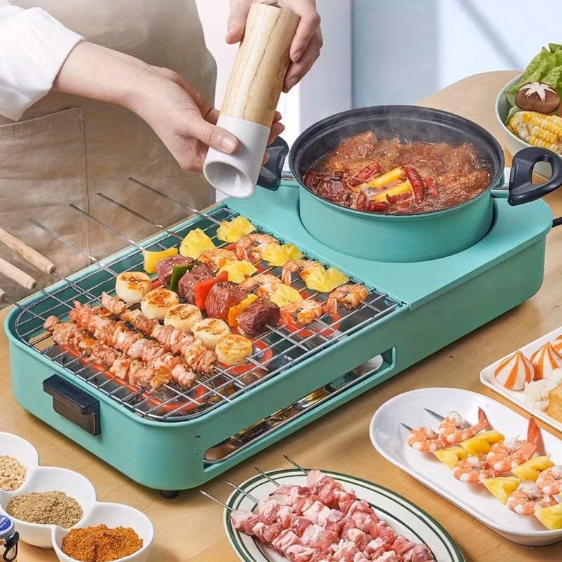 eu plug 2in 1 electric grill hot pot premium non stick pan powerful multi function boiler versatile for korean bbq and soup ideal for 3 6 people essential kitchen accessories removable and washable Product details 2