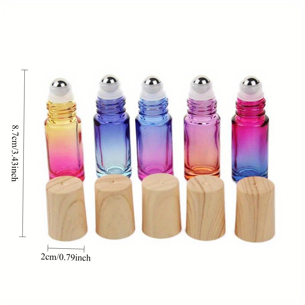 TEMU 3pcs/pack Empty Roller Ball Glass Bottles, Random Color With Metal Ball, Gradient Container, Suitable For Perfume And Essential Oil Bottles,