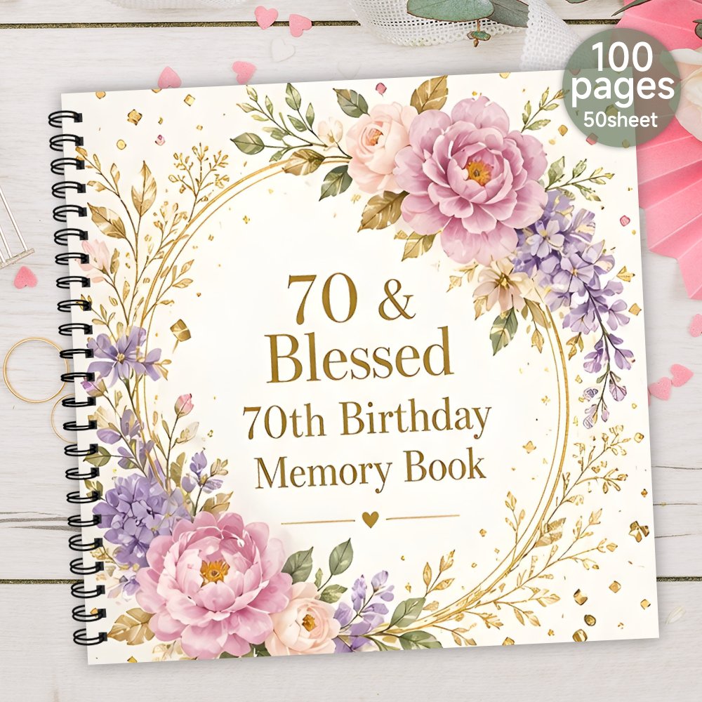 TEMU 1pc Spiral Guestbook, 70 & Blessed 70th Birthday Blank Lined Guest Book Guest Sign In Message Signature Book Souvenir Memory Album Meaningful