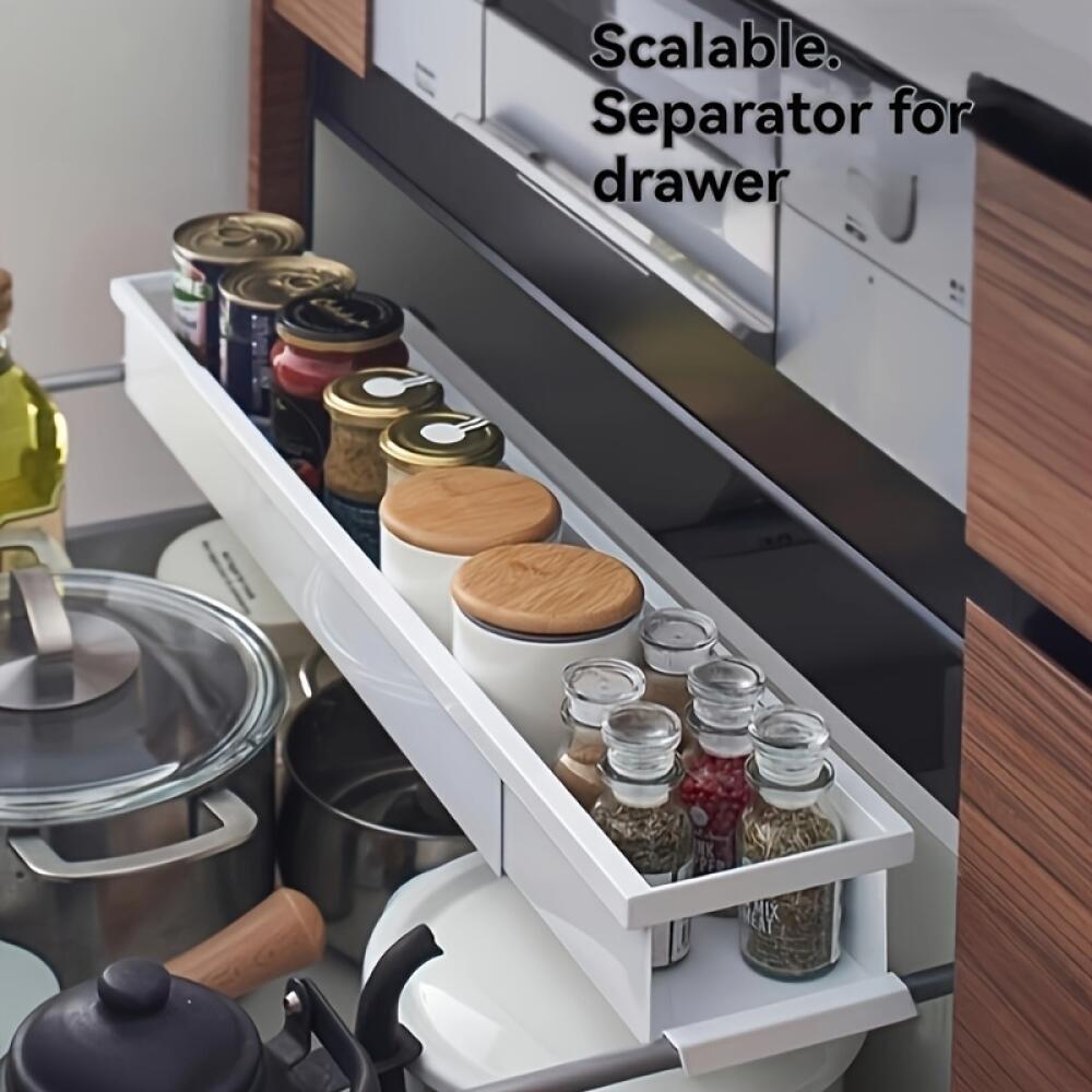 TEMU 1pc Expandable Metal Spice Rack, Kitchen Storage Shelf, Single Tier Retractable Organizer For Spices And Utensils, White Cabinet Drawer Divider