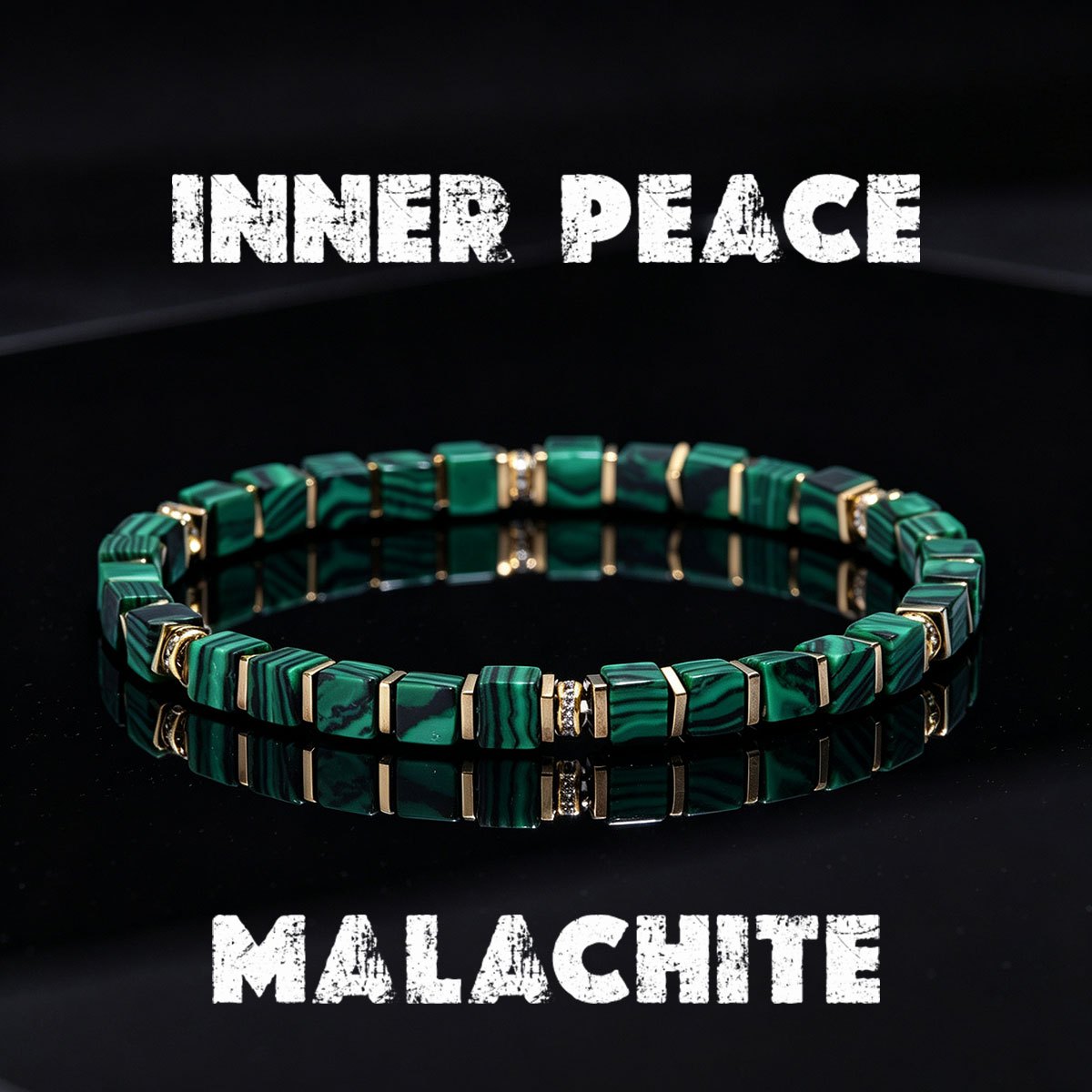 TEMU Bracelet de perles de malachite en bloc de style vintage, naturelle symbolisant la paix intérieure, bijou fait main en corde élastique doux pour
