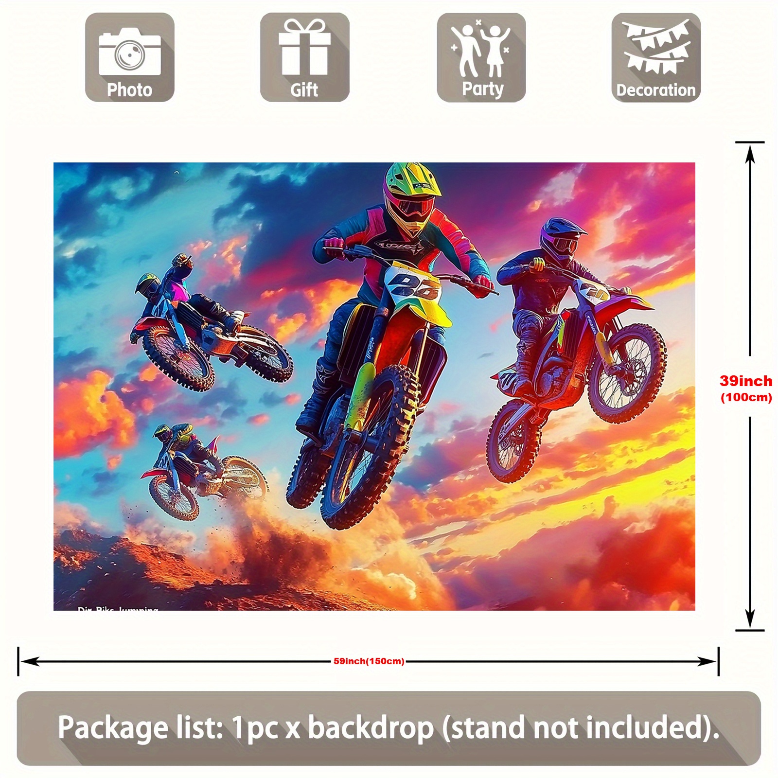 TEMU 1pc Motorcycle Wall Art - Motocross Rider Design, Vibrant Sunset Sky & Dynamic Action Scene, Durable Polyester Fabric, No Electricity Needed, 3