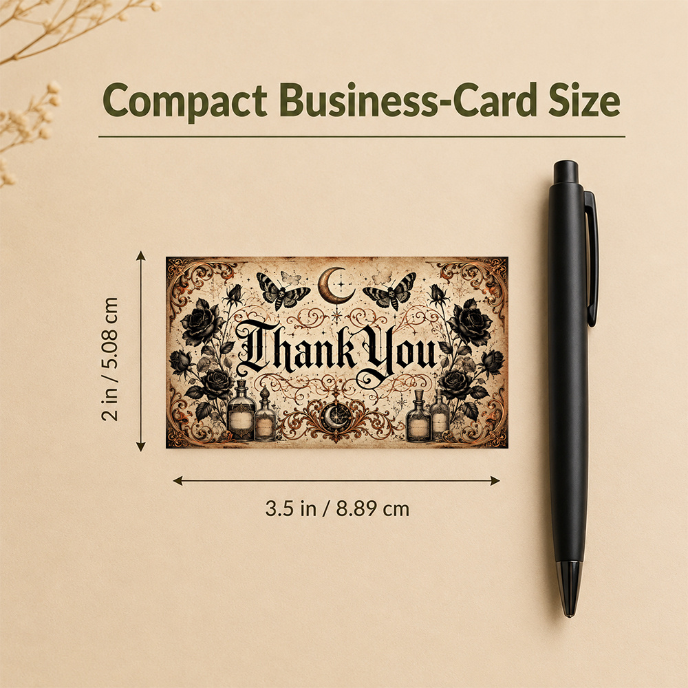 TEMU 100pcs Small Business Cards, Thank You Cards With Thank You Text Vintage Gothic Moth Black Rose Potion , Single-sided Printed With Blank Back